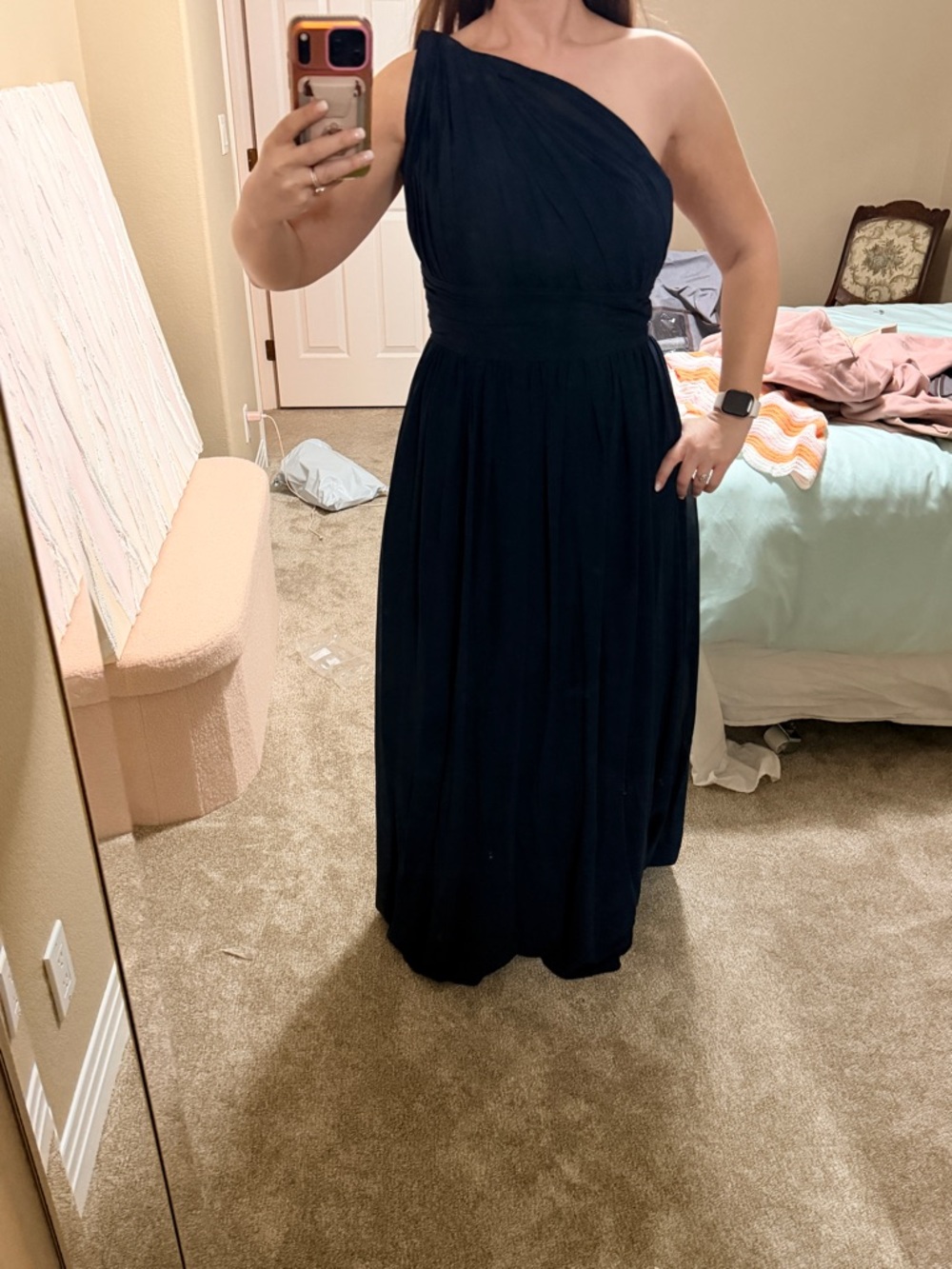 Bill Levkoff One-Shoulder Navy Blue Women’s bridesmaid Dress